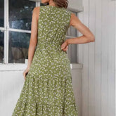 Floral Print High Waist V-Neck Chiffon Dress